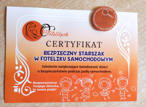 Certyfikat bezpiecznego przedszkolaka w foteliku samochodowym dla dzieci z grupy IV,VI,VII,VIII i XI
