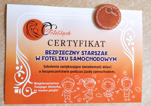 Certyfikat bezpiecznego przedszkolaka w foteliku samochowdowym dla dzieci z grupy