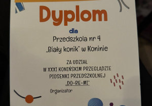 Wyróżnienie w Przeglądzie Piosenki Przedszkolnej „Do-re-mi”