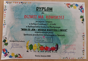 „Oliwia z I miejscem w ogólnopolskim konkursie plastycznym!”
