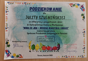 „Oliwia z I miejscem w ogólnopolskim konkursie plastycznym!”