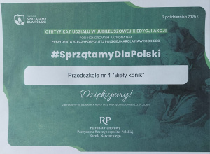 Certyfikat za udział w X Edycji #SprzątamyDla Polski