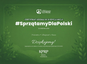 Certyfikat Udziału w XI Edycji Akcji #SprzatamyDlaPolski