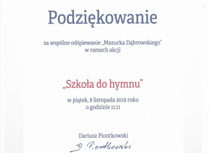 Szkoła do hymnu - podziękowanie